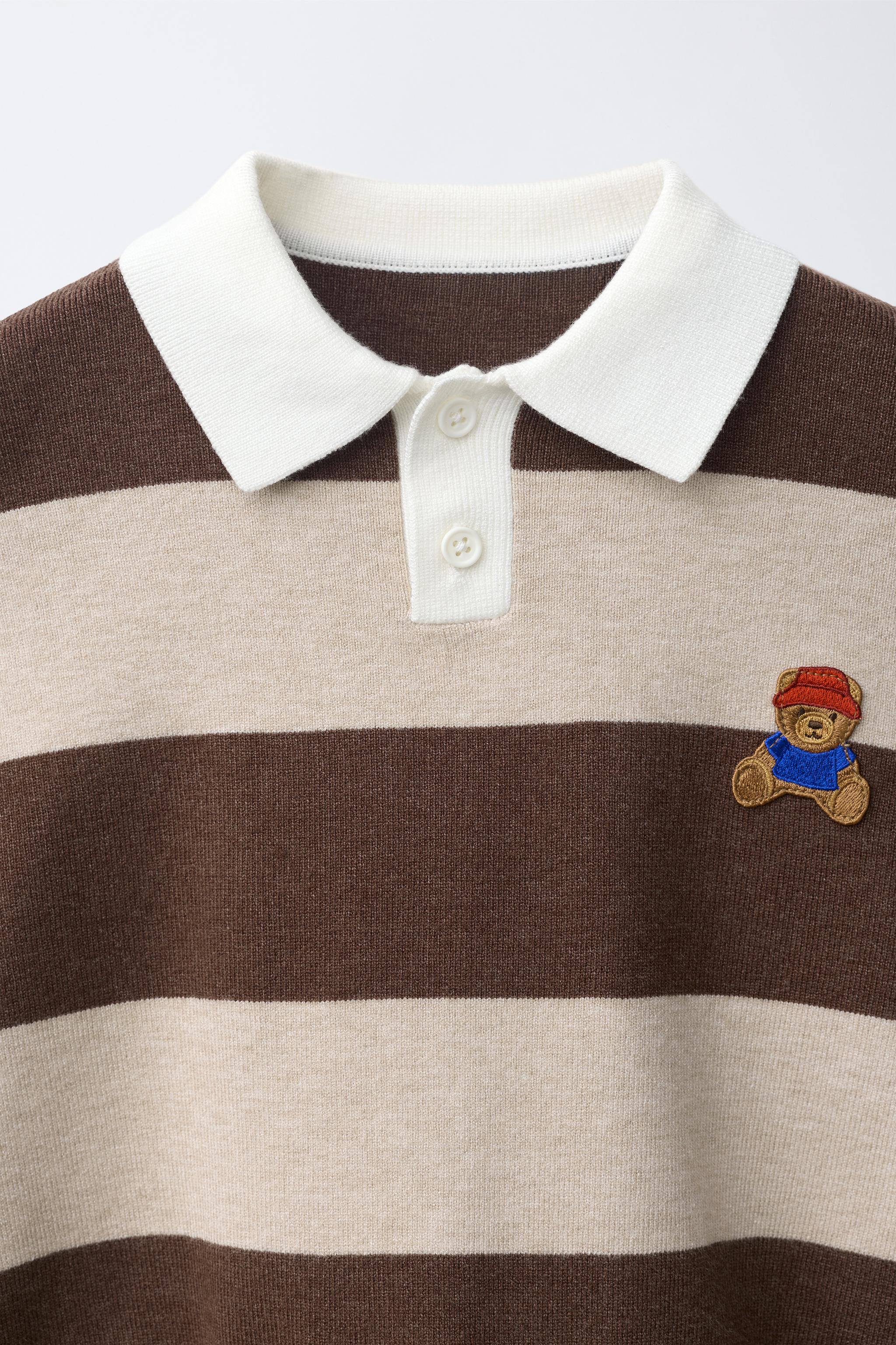 STRIPED KNIT POLO WITH BEAR PATCH